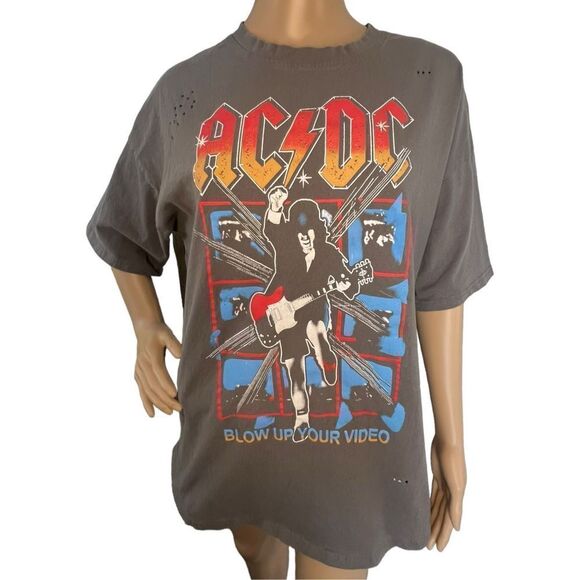 Unbranded AC/DC Graphic Distressed Short Sleeve Rock Band T-Shirt - Picture 1 of 5